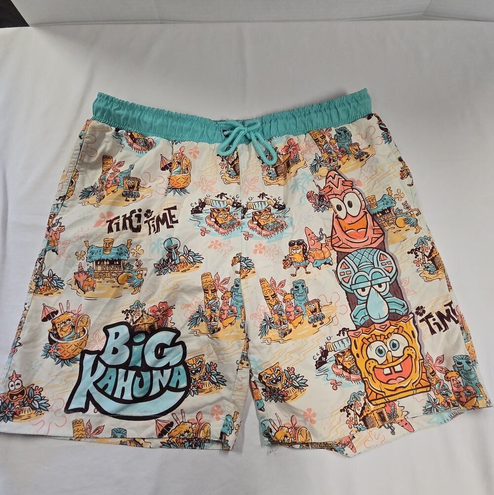 Nickelodeon SpongeBob Swim Board Shorts Mens Large Tie Front Lined
